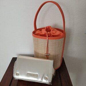 VERSACE Medusa Gold Metallic Cosmetic Case & Stephanie Johnson Bucket Bonus Bag